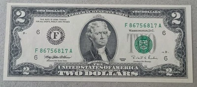 #17 Lot - UNC 1995 - Jefferson 2 Dollar Bill - Series F - Image 1 of 2