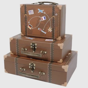 Set of 3 Paperboard Suitcases Decorative Storage Nesting Boxes Travel - Picture 1 of 13