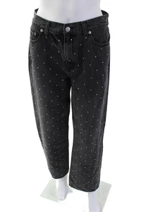 Daze Women Boyfriend Cropped Jeans Black Polka Dot 100% Cotton Size 26 - Picture 1 of 8