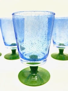 Villeroy & Boch Serra Glass Water Goblet Seeded Blue Green Stem 5 3/8” Set Of 4 - Picture 1 of 8