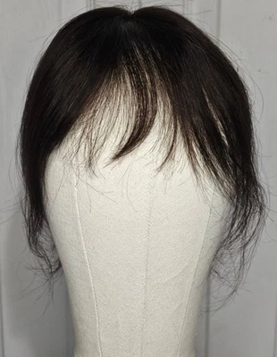 Clip de cabello humano de 10 pulgadas Topper marrón oscuro cacao Wispy Bangs adelgazamiento peluca de cabello Foto 1 de 4