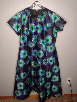 Eshakti Women's Floral Maxi Dress Plus Size Black Retro S/S Zip Front Collar Z - Image 1 of 4