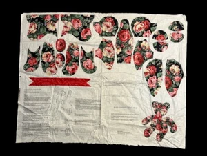 Vintage Teddybär mit Rosenbezug Cut & Sew Stoff Panel ungeschnitten rosa Rosen Cranston - Bild 1 von 6