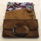 Mini bag trio set floral makeup bag, light brown faux leather bag, brown clutch