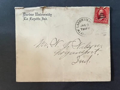 1902 Purdue University La Fayette Indiana Logansport Duplex Cancel 2 Cent Cover - Image 1 of 2