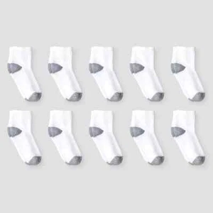 Cat & Jack Boys' 10pk White Athletic Ankle Socks Size 5 1/2 - 8 1/2 - Picture 1 of 1