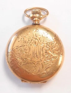 1891 American Waltham 14K Yellow Gold Floral CasePendant Pocket Watch Hunter 15J - Picture 1 of 16