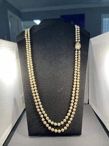 Vintage Crown Trifari Classic Faux Pearl 22 inch Double Strand Necklace - Picture 1 of 6