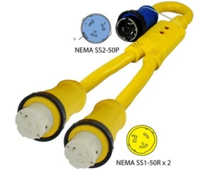 Adaptador amarillo 3' 50 amperios 4 cables a 2 50 amperios 3 cables de alta resistencia marino costa en Y - Imagen 1 de 3