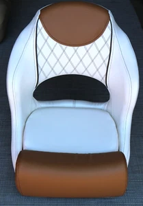Marine Boat Captains Helm Seat with Flip Up Bolster Cushion White / Brown - Picture 1 of 12