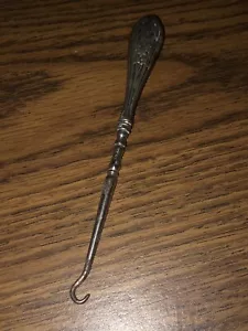 ANTIQUE VINTAGE F & B FOSTER & BAILEY VICTORIAN FLORAL STERLING BUTTON HOOK (LB) - Picture 1 of 10