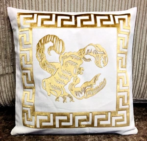 Off White & Gold/Golden Greek Keys border Scorpio Decorative Pillow Throw Cover - Picture 1 of 3