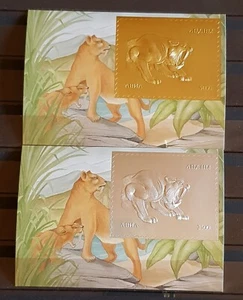 ANIMALES PREHISTÓRICOS ABJASIA 2 BLOQUES PERFORADOS ORO Y PLATA SIN MONTAR O NUNCA MONTADA - Imagen 1 de 1