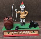 Vintage Trick Dog Cast Iron Mechanical Jumping Dog Coin Bank Repro Works No plug