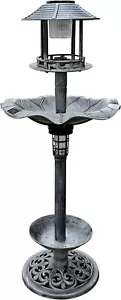 Outdoor Solar Garden 43" Bird Bath Vintage Stone Gray Lighted Pedestal Fountain - Picture 1 of 7