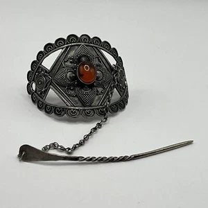 Filigree Hair Bun Stick Barrette Baltic Amber Sterling Silver Handmade - Picture 1 of 12
