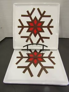 Food Network BROWN SNOWFLAKE Set of 3 SQUARE Salad Plates 8 3/4" - Picture 1 of 9