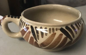 Soup Large Coffee Cup Painted Glazed Decorative Brown Pottery Art Handmade EUC - Picture 1 of 7