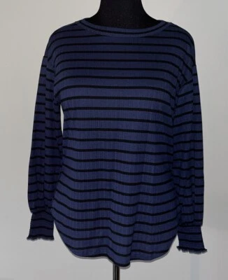 Blusa Pullover Jessica Simpson Mujer Tejida Rayas Manga Globo Azul Talla Pequeña Foto 1 de 4