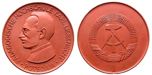 DDR Porzellan Medaille Pädagogische Hochschule Karl Liebknecht Potsdam im Etui - Picture 1 of 6