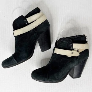 Rag and Bone Boots Womens Size 37 Black Suede Stacked Heel Ankle Booties - Picture 1 of 13