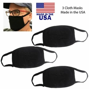 Confezione 3 Mascherine Copri Viso Polvere Bocca in Panno Lavabile - Made in USA - Nero - Foto 1 di 4