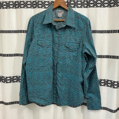 Camisa Wrangler Western para mujer XL marrón azulado estampado de leopardo manga larga Foto 1 de 4