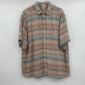 Faherty Shirt Men XXL Beige Pink Blue Striped Short Sleeve Button Up Linen Blend - Picture 1 of 10