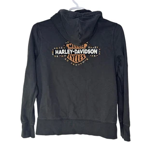 Harley Davidson Hoodie Sweatshirt Womens Large Black Full Zip Studded Logo Biker - Picture 1 of 7