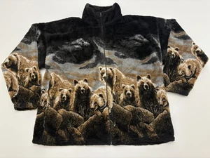 Vintage 90s Mazmania Grizzly Bear Fuzzy Fleece All Over USA Jacket XL/XXL - Picture 1 of 6