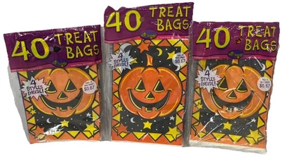 Pumpkin Jack-O-Lantern Design Fun World Halloween Treat Bags 3 Packs 1995 READ - Image 1 of 4