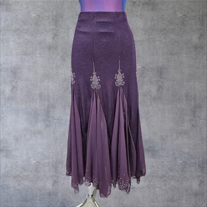 Aubergine Rhinestone Embellished Stretch Godet Formal Midi Skirt Size Large C46 - Picture 1 of 8
