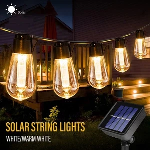 UK LED Solar Powered Retro Bulb String Lights Garden Outdoor Fairy Christmas - Picture 1 of 16