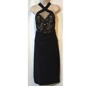 New Lipsy Size 16 Black Artwork Lace Halter Neck Bodycon MIDI Dress Sleeveless - Picture 1 of 20