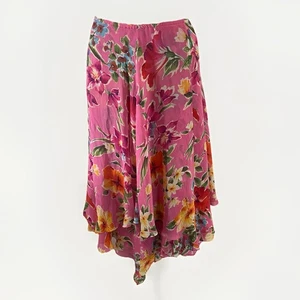 Lauren Ralph Lauren Mid Skirt Women’s 20W 100% Silk Pink Floral Asymmetrical Hem - Picture 1 of 7
