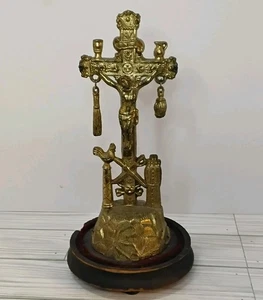 Antique Arma Christi Ormolu Brass Cross Crucifix Religious 10”T 5”D Base READ - Picture 1 of 12