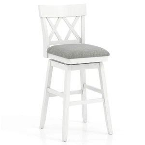30" Bar Stool Wooden Chair w/Contoured Backrest Swivel Padded Seat for Kitchen - Picture 1 of 10