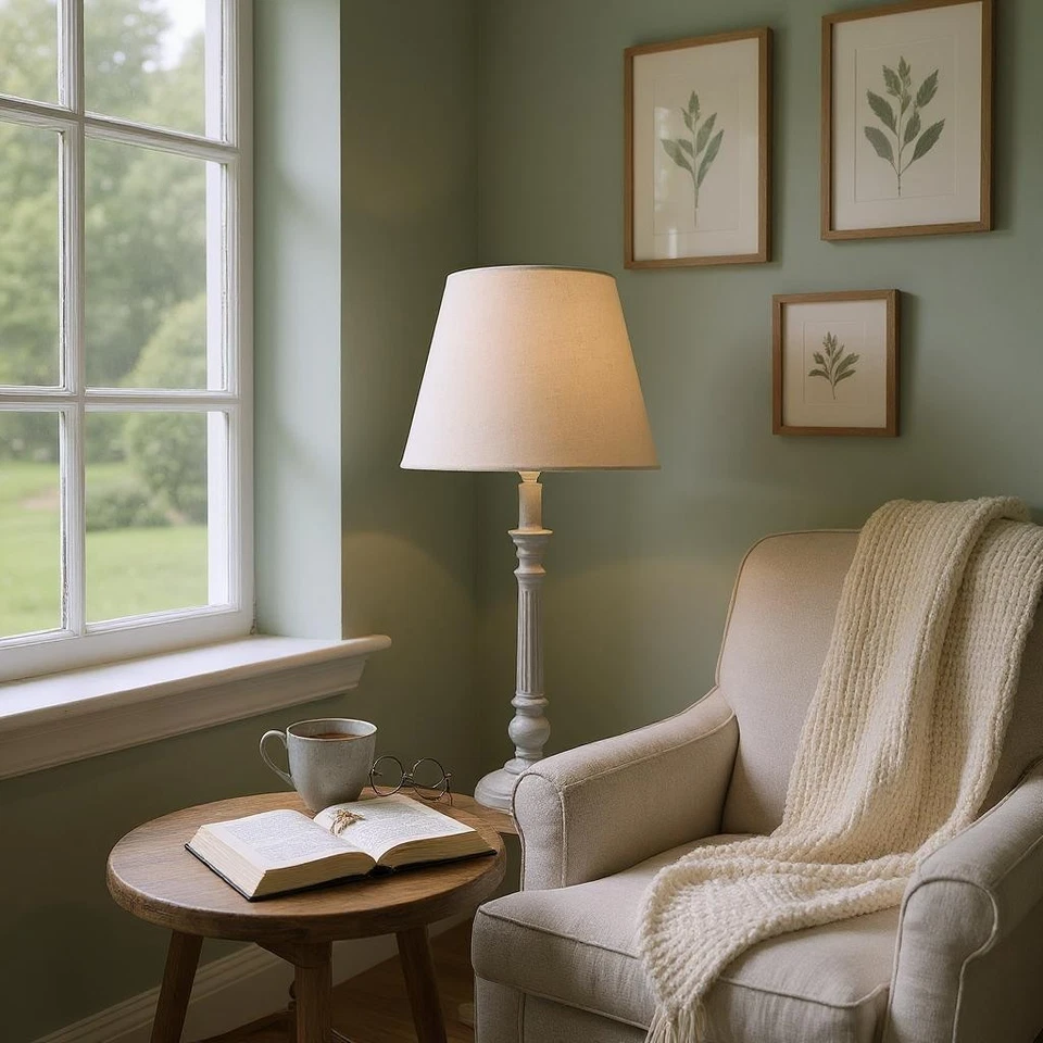 ACACIAHOMEUK Stylish & Modern Tall Wooden Washed Table Lamp - Shabby Chic & Taupe Linen Shade