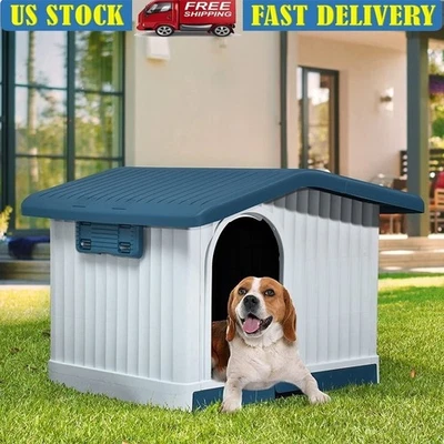 Casa grande de plástico para perros con techo elevable base desmontable fácil montaje al aire libre Foto 1 de 4