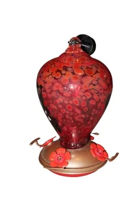 Kunstglas Kolibri Futterhaus rot mundgeblasen Glas mit Metallfuß - Bild 1 von 3