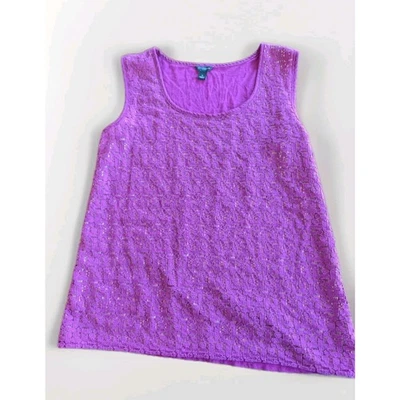 Ann Taylor LOFT Women's Size Small Purple Tank Top Shell Shirt Crochet Overlay - Image 1 of 4