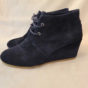 TOMS Boots Womens US Size 10 Navy KALA Suede Wedge Ankle Fabric Lace Up Blue  - Picture 1 of 12
