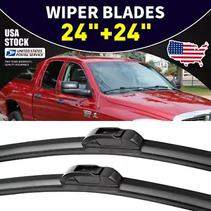 Windshield Wiper Blades Set of 24"&24" L/R For Dodge Ram 1500 2500 3500 03-08 - Picture 1 of 14