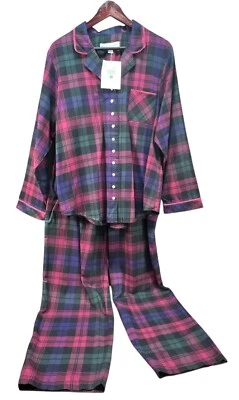 Juego de 2 piezas de pijama Eileen West para mujer L 100 % algodón franela a cuadros manga larga Foto 1 de 4