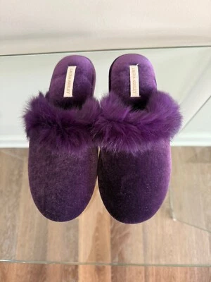 LAURA ASHLEY ПОЛИЭСТЕР СПАНДЕКС ОТДЕЛКА ПОДЛИННЫЙ КРОЛИЧИЙ МЕХ ТАПОЧКИ РАЗМЕР 8-9 - Изображение 1 из 4