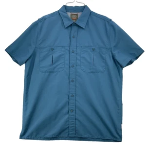 St. John's Bay Men's Size L Blue Button Up Short-Sleeve Nylon Blend Vented Shirt - Picture 1 of 8