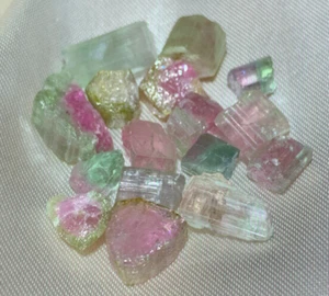 BEAUTIFUL TRI COLOR WATERMELON PINK GREEN TEAL NATURAL TOURMALINE CRYSTAL LOT - Picture 1 of 8