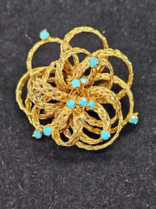 Broche Turquesa Vintage Trenzado Multi Hilo Dorado - Imagen 1 de 8