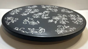 Lazy Susan 13in Wooden Turntable Organizer Black/Floral Decor Z00 - Picture 1 of 5