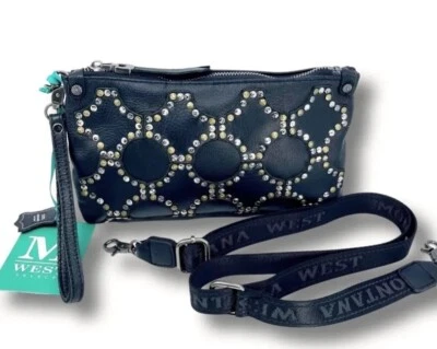 NUEVO CON ETIQUETAS Montana West Bandolera Negra Bolso sin asas Cuero Genuino 6" x 10" Foto 1 de 4